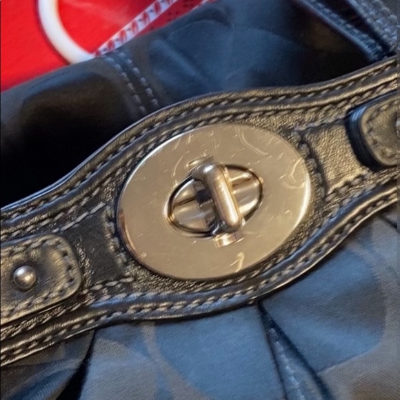 Coach Turn Lock Black Signature Canvas Satchel - Picture 3 of 5